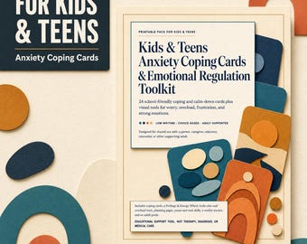 Anxiety Coping Cards for Kids & Teens, Emotional Regulation Toolkit | Printable Fillable PDF
