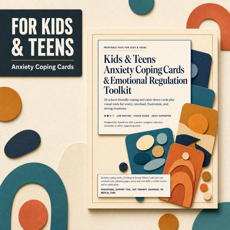 Anxiety Coping Cards for Kids & Teens, Emotional Regulation Toolkit | Printable Fillable PDF image 1