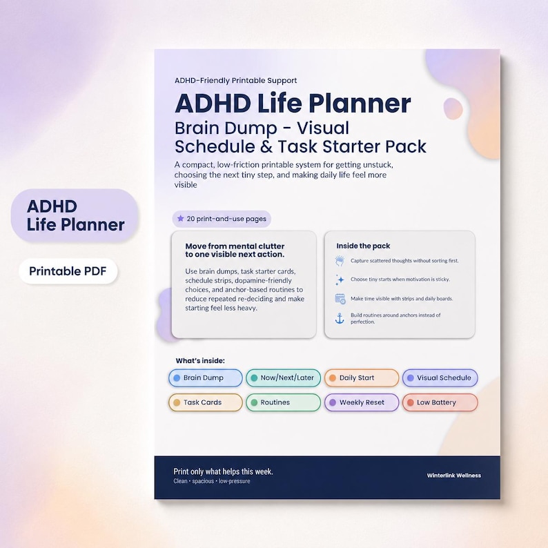 ADHD Planner Printable, Fillable PDF, Brain Dump, Visual Schedule, Executive Function Planner image 1