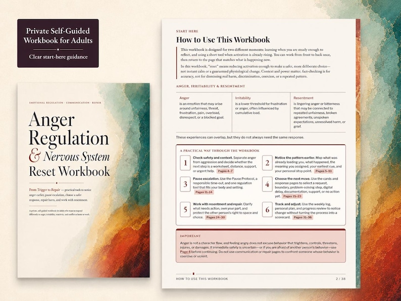 Anger Regulation Workbook, Nervous System Reset Tools | Printable Fillable PDF Digital Download image 6