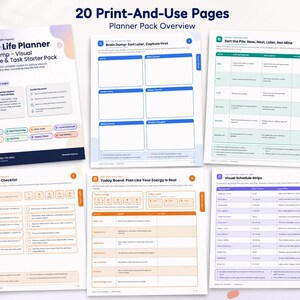 ADHD Planner Printable, Fillable PDF, Brain Dump, Visual Schedule, Executive Function Planner image 2