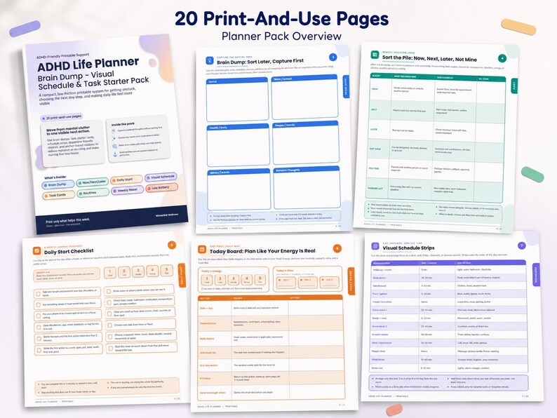 ADHD Planner Printable, Fillable PDF, Brain Dump, Visual Schedule, Executive Function Planner image 2