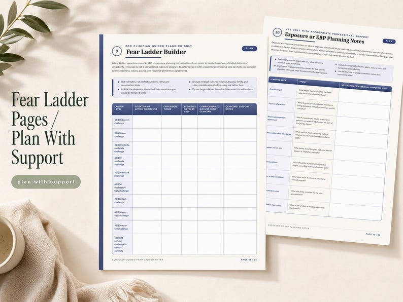 OCD Support Worksheet Pack | Intrusive Thoughts, ERP & Fear Ladder Notes | Printable PDF (Digital Download) image 5