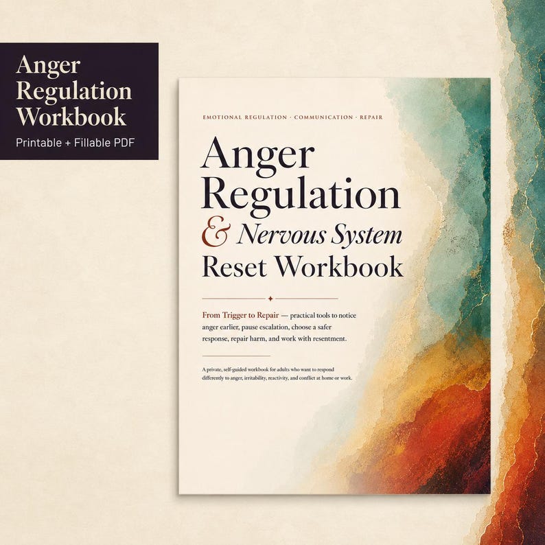 Anger Regulation Workbook, Nervous System Reset Tools | Printable Fillable PDF Digital Download image 1
