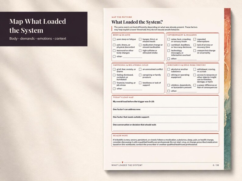 Anger Regulation Workbook, Nervous System Reset Tools | Printable Fillable PDF Digital Download image 7