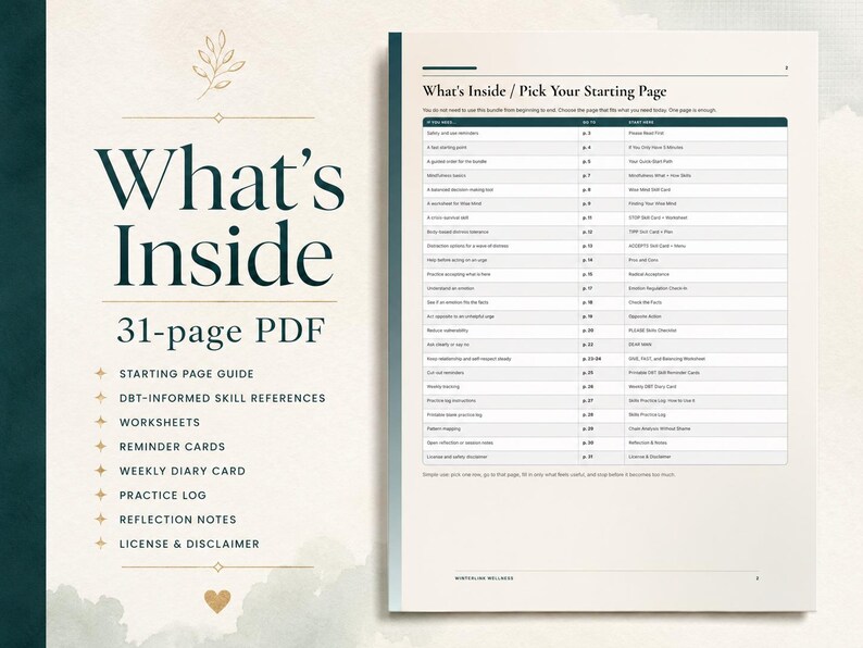 DBT Skills Bundle Printable | Wise Mind Stop Tipp Diary Card, Fillable Therapy Worksheets PDF imagen 3