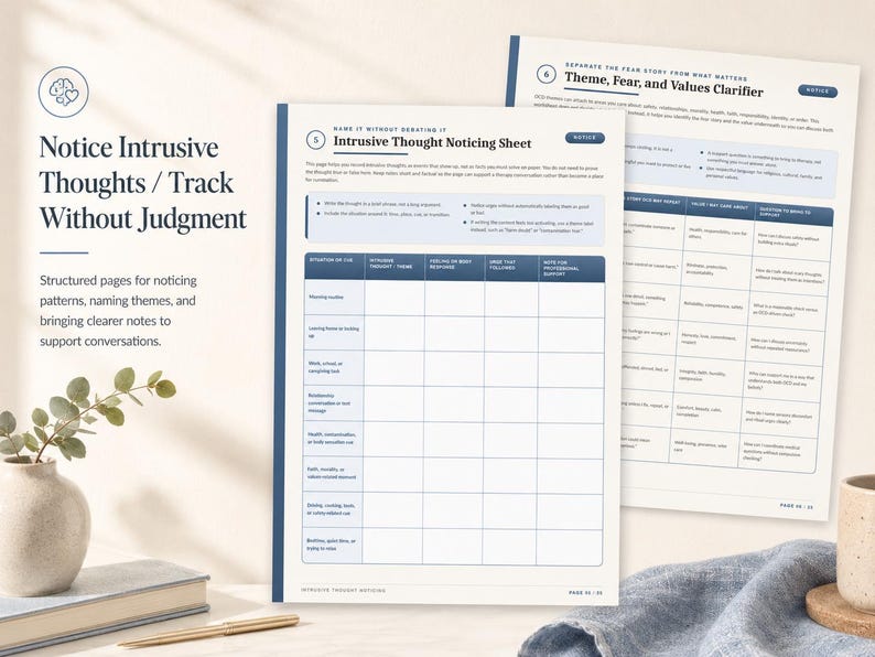 OCD Support Worksheet Pack | Intrusive Thoughts, ERP & Fear Ladder Notes | Printable PDF (Digital Download) image 4