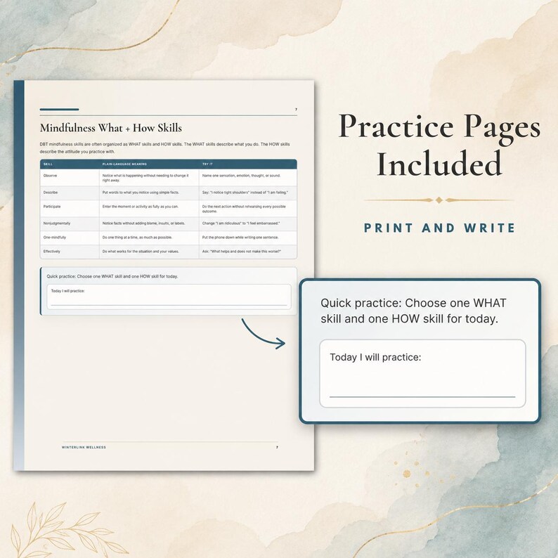 DBT Skills Bundle Printable | Wise Mind Stop Tipp Diary Card, Fillable Therapy Worksheets PDF imagen 7