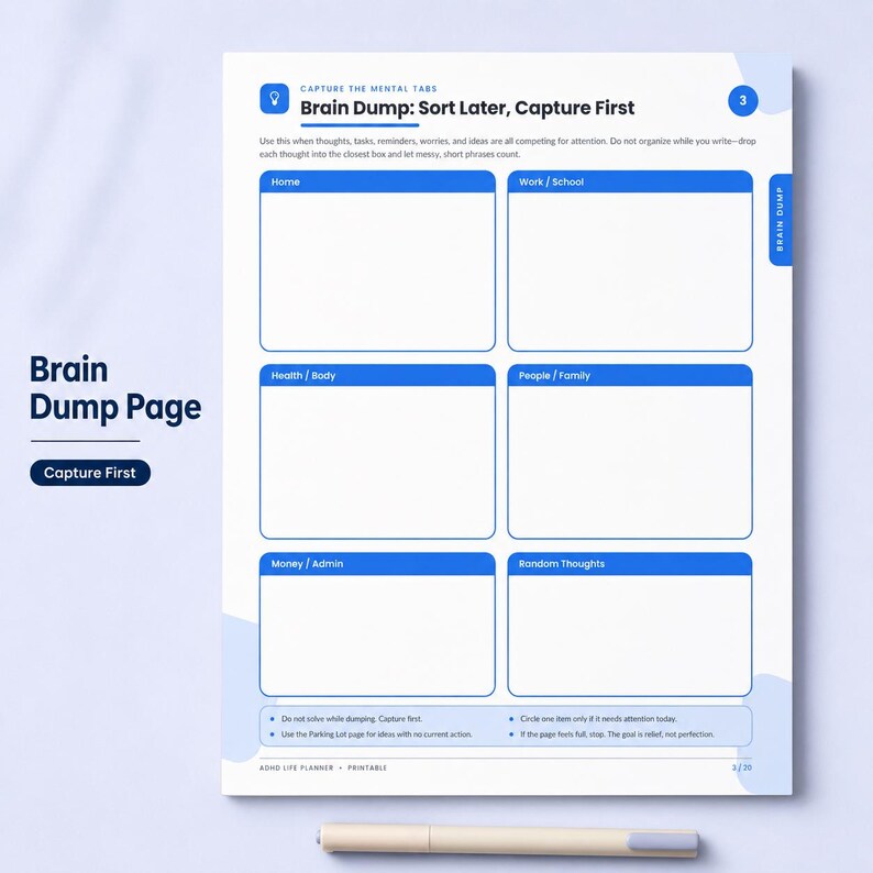 ADHD Planner Printable, Fillable PDF, Brain Dump, Visual Schedule, Executive Function Planner image 3