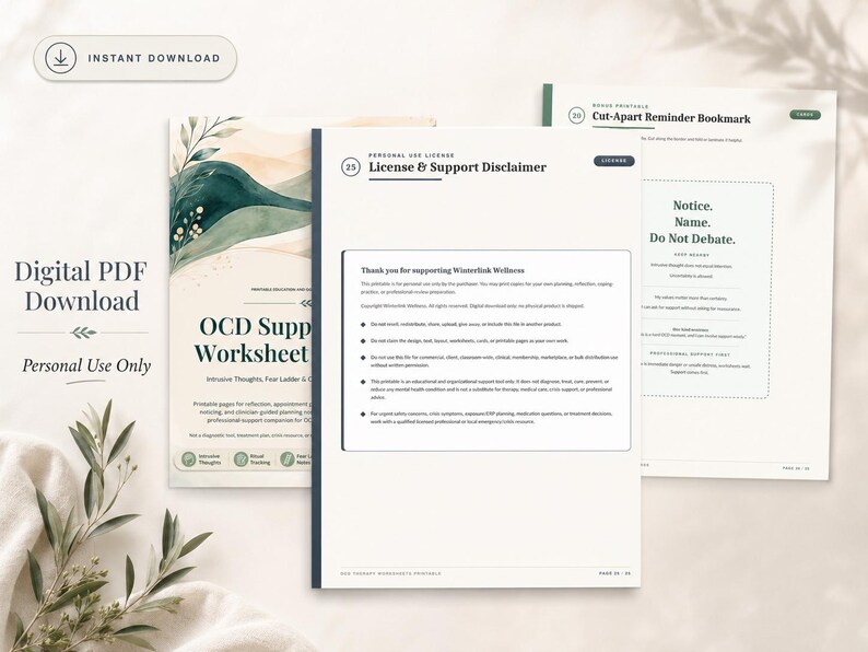 OCD Support Worksheet Pack | Intrusive Thoughts, ERP & Fear Ladder Notes | Printable PDF (Digital Download) image 9