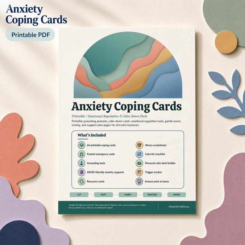 Anxiety Coping Cards Printable, Emotional Regulation Calm Down Cards, Grounding & Worry Sorting PDF Bild 1