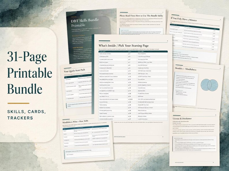 DBT Skills Bundle Printable | Wise Mind Stop Tipp Diary Card, Fillable Therapy Worksheets PDF imagen 2