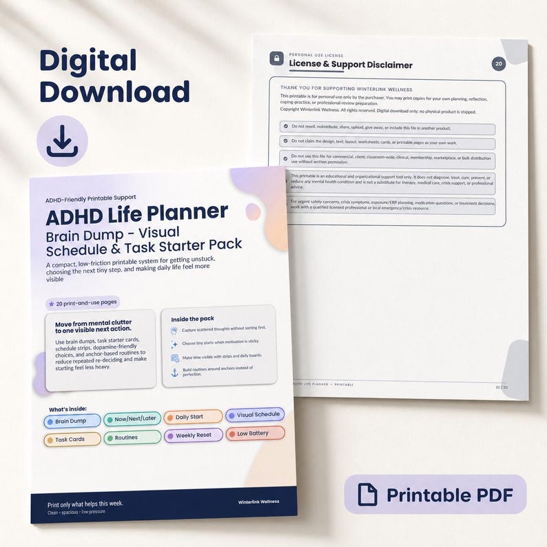 ADHD Planner Printable, Fillable PDF, Brain Dump, Visual Schedule, Executive Function Planner image 8
