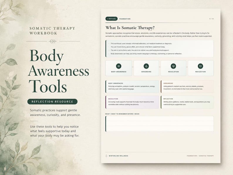 Somatische Therapie Arbeitsheft zum Ausdrucken | Body Scan, Erdungswerkzeuge, Regulation des Nervensystems PDF Bild 7