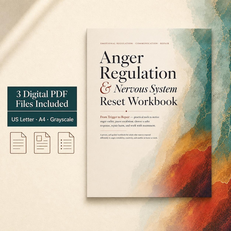 Anger Regulation Workbook, Nervous System Reset Tools | Printable Fillable PDF Digital Download image 8