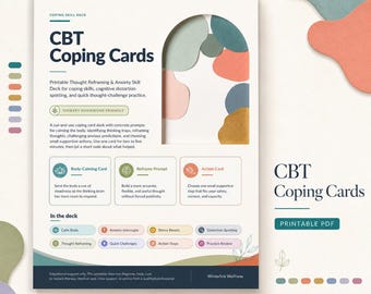 CBT Coping Cards Printable | Cognitive Behavioral Therapy Thought Reframing & Anxiety Skills