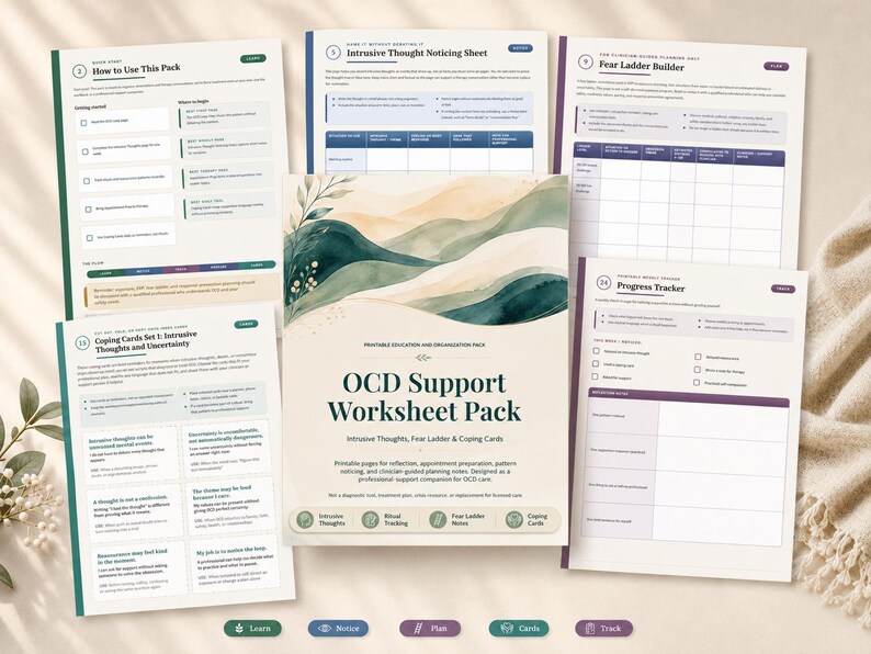 OCD Support Worksheet Pack | Intrusive Thoughts, ERP & Fear Ladder Notes | Printable PDF (Digital Download) image 2