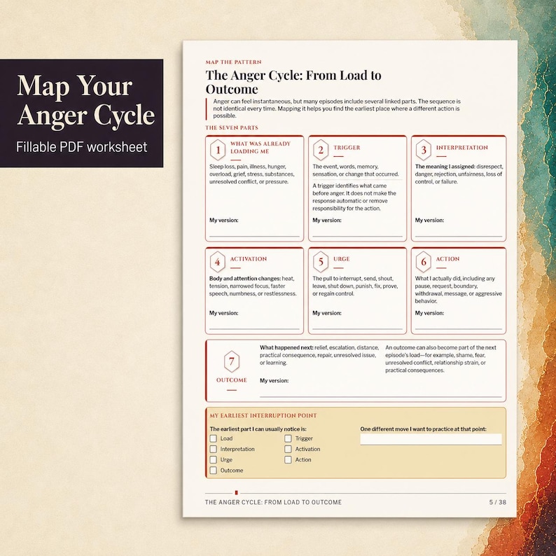 Anger Regulation Workbook, Nervous System Reset Tools | Printable Fillable PDF Digital Download image 3