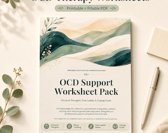 OCD-stödarbetsblad | Påträngande tankar, ERP och anteckningar om rädslostege | Utskrivbar PDF (digital nedladdning)