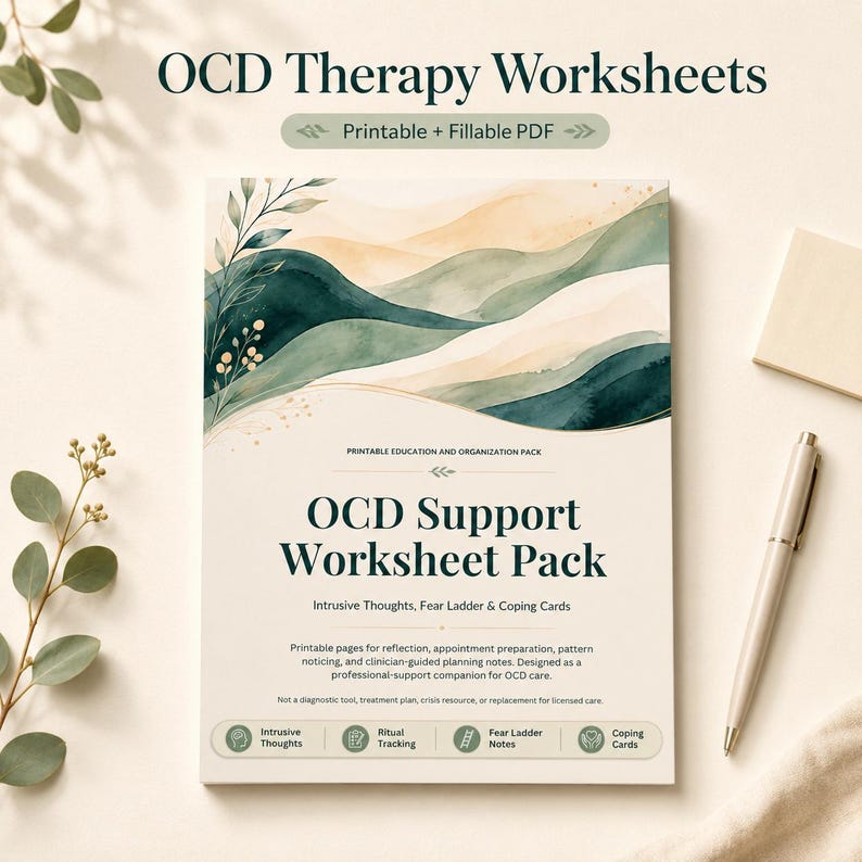 OCD Support Worksheet Pack | Intrusive Thoughts, ERP & Fear Ladder Notes | Printable PDF (Digital Download) image 1
