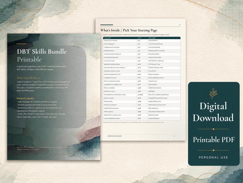 DBT Skills Bundle Printable | Wise Mind Stop Tipp Diary Card, Fillable Therapy Worksheets PDF imagen 9