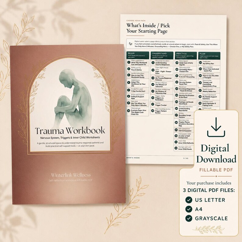 Trauma-Arbeitsbuch (druckbare, ausfüllbare PDF-Datei), Nervensystem, Trigger-Tracker, Inneres Kind & Grenzen (Arbeitsblätter) Bild 4
