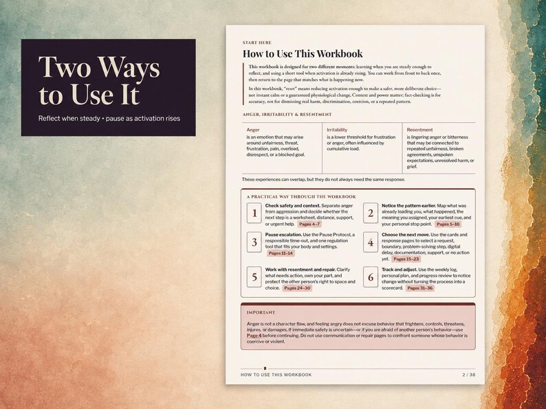 Anger Regulation Workbook, Nervous System Reset Tools | Printable Fillable PDF Digital Download image 4