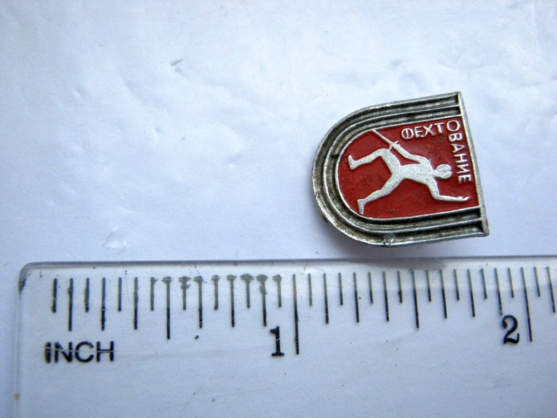 Small red cute vintage soviet union USSR sport fencing swords pin badge