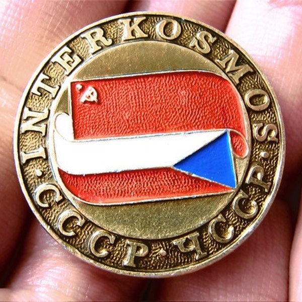 Vintage soviet  pin badge Interkosmos USSR - plus - Czech republic