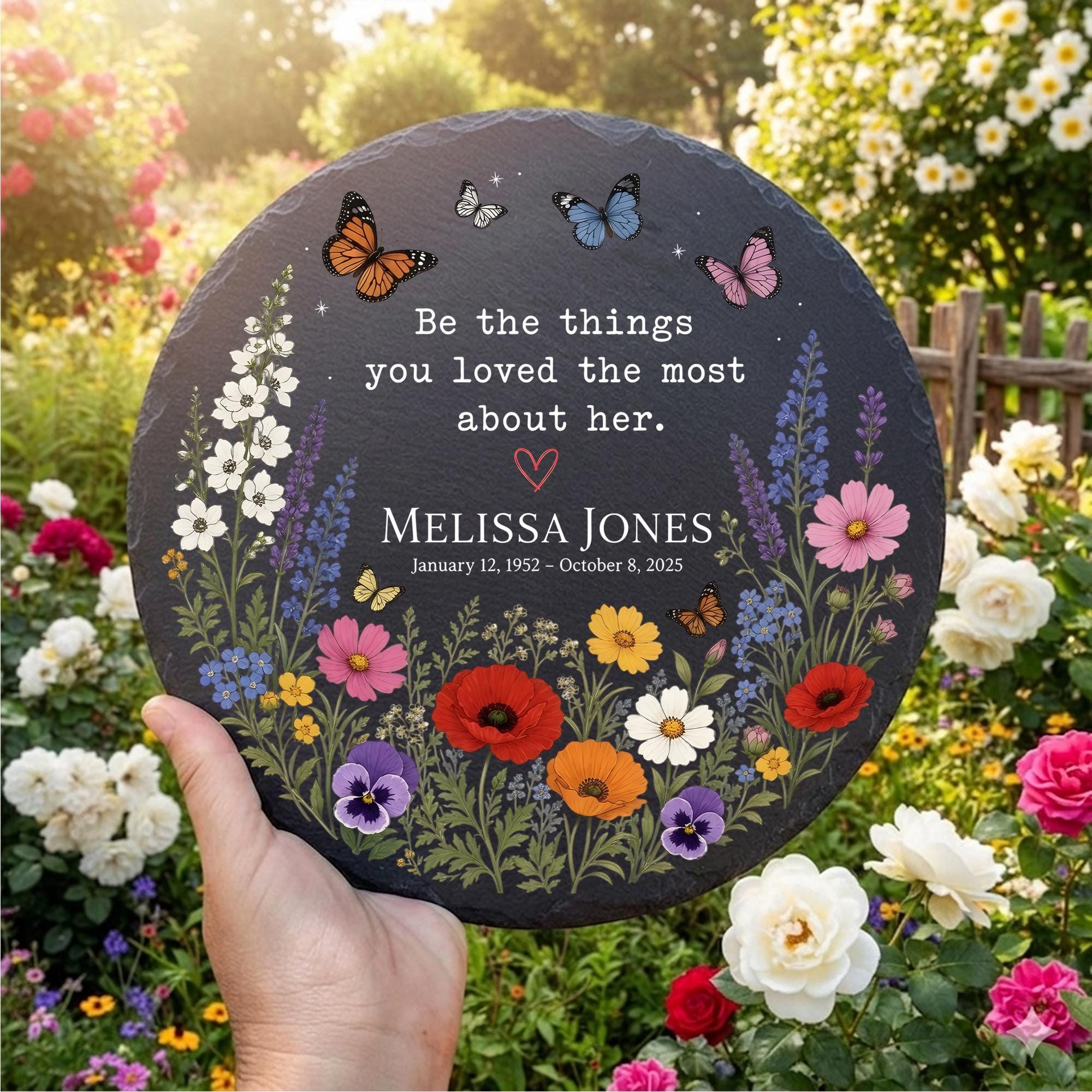 Personalized Wildflower Memorial Garden Stone: Custom Butterfly Sympathy Grave Marker