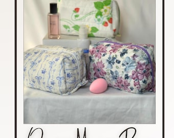 Quilted Makeup Pouch | Handmade Toiletry Bag |  Bathroom Organizer | Travel Makeup Holder | Upcycled Pouches | Unique Gift for Her