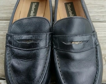 Vintage Timberland Loafers Women 7 Black Leather Penny Accent Chunky Classic Timeless Punk Grunge Preppy Retro Italy 1990s Y2k