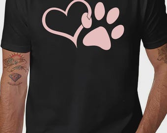 Dog Paw Heart Shirt, Minimalist Dog Mom Tee, Pet Lover Graphic T-Shirt