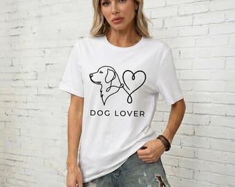 Minimalist Dog Outline Heart Shirt, Dog Lover Graphic Tee