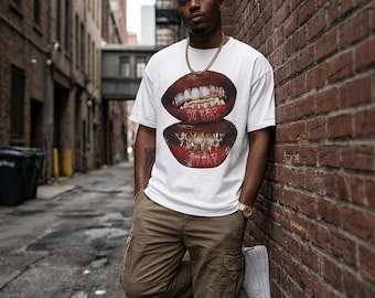 Women's Y2k Lips Graphic Tee – 2000s Streetwear Short Sleeve Top
