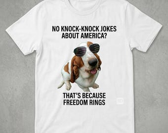 Patriotic Basset Hound Shirt, Freedom Rings Dog Tee, American Flag Sunglasses Graphic