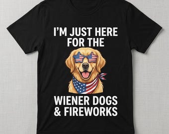 Funny Patriotic Dog Shirt, Dog Lover Fourth of July Tee, Fireworks & Hot Dogs T-Shirt, American Flag Puppy Shirt, Independence Day Gift