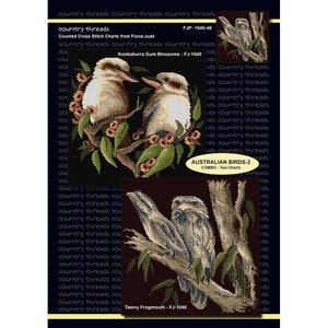 Kit ou gráfico de ponto cruz contado "Aves Australianas Dois", com 2 desenhos da Country Threads.