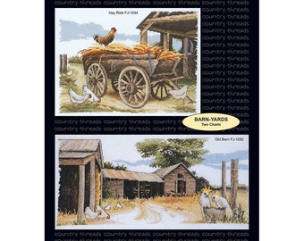 Barn-Yards cross stitch chart from Country Threads, OPTIONAL aida, DMC threads.