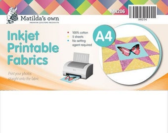 Inkjet Printable Fabric by Matilda's own, 5 sheets A4, or 3 sheets A4 iron-on, or 10 sheets A6.