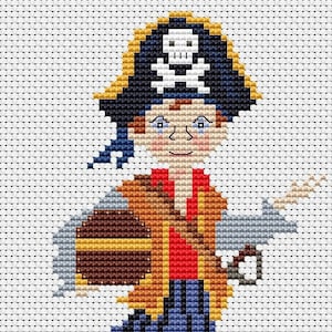 Gráfico de ponto cruz Master Pirate, tamanho do desenho para 14, 16 e 18 contagens incluído
