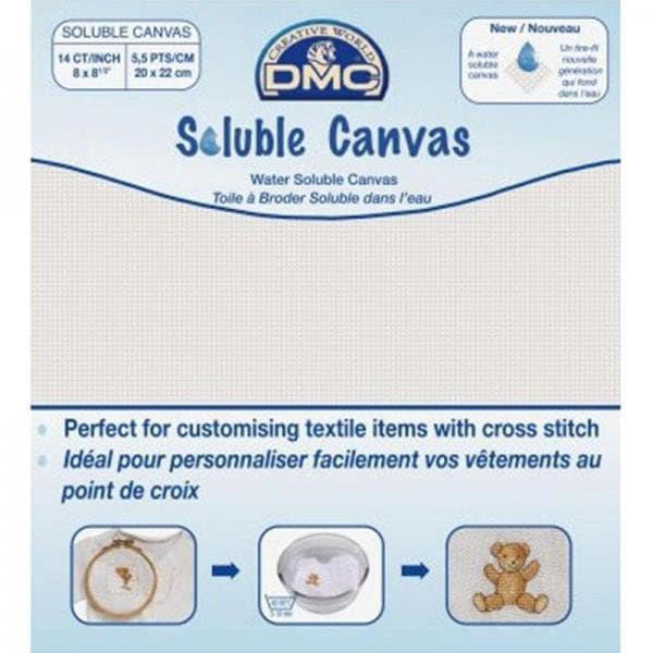 Toile soluble dans l’eau DMC pour 14 count embroidery ou cross stitch, 20cm x 22cm 1 feuille