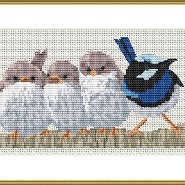 Wrens on the Fence counted crosstitch kit by Maureen Maguire for Caronie. Stitches: 135 x 63