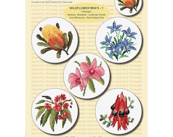 Wildflower Minis One counted cross stitch kit or chart: Australian Floral Designs