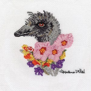 Emu cross stitch kit by Helene Wild. Size 12 x 12cm on 16ct aida.
