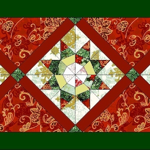 String Star Christmas Table Runner pattern. Design size 70 x 30 cms. Includes template & foundation piecing sheets, and instructions.