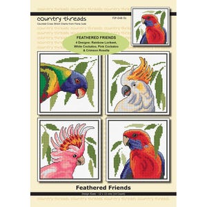 Borduurpakketten of kaarten met Australische vogels: gevederde vrienden, 4 ontwerpen