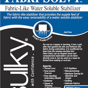 Sulky Fabri-Solvy water soluble stabilizer 20&quot; x 36&quot; sheet.