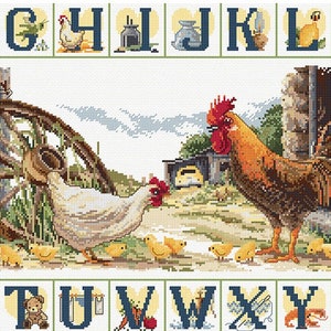 Country Sampler counted cross stitch chart by Fiona Jude, OPTIONAL aida & DMC thread.