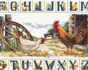 Country Sampler counted cross stitch chart by Fiona Jude, OPTIONAL aida & DMC thread.